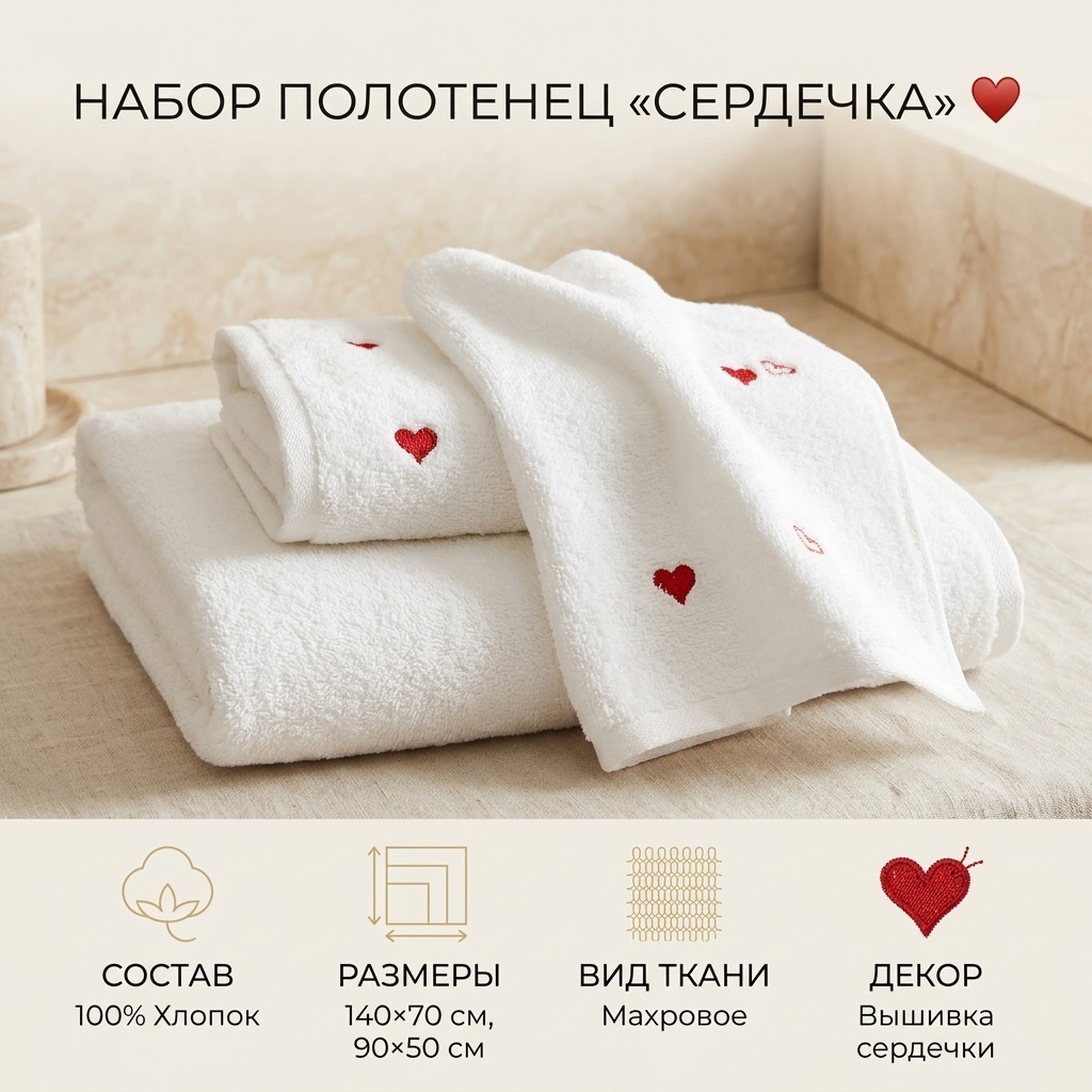 Набор полотенец 140x70 см, хлопок, 2 шт,