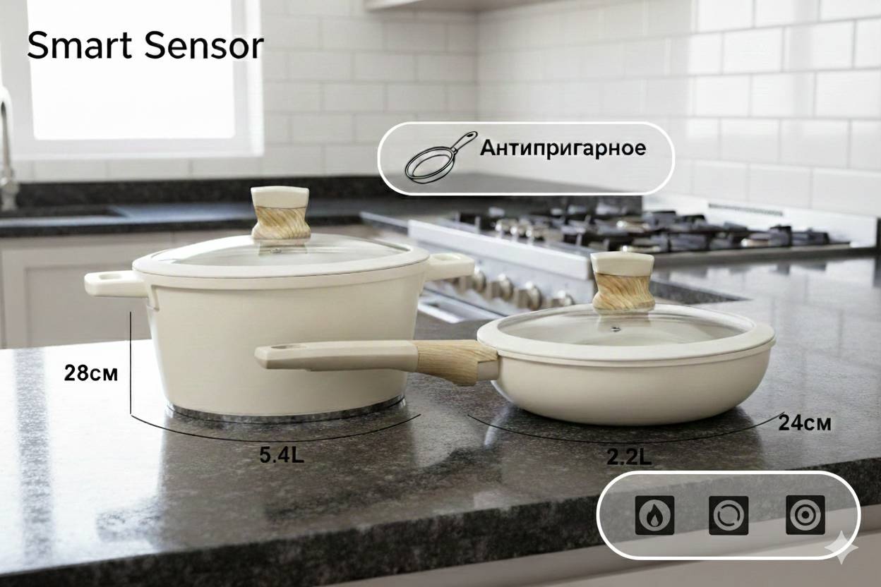 Набор кастрюль Smart Sensor scu-906 2 в 1