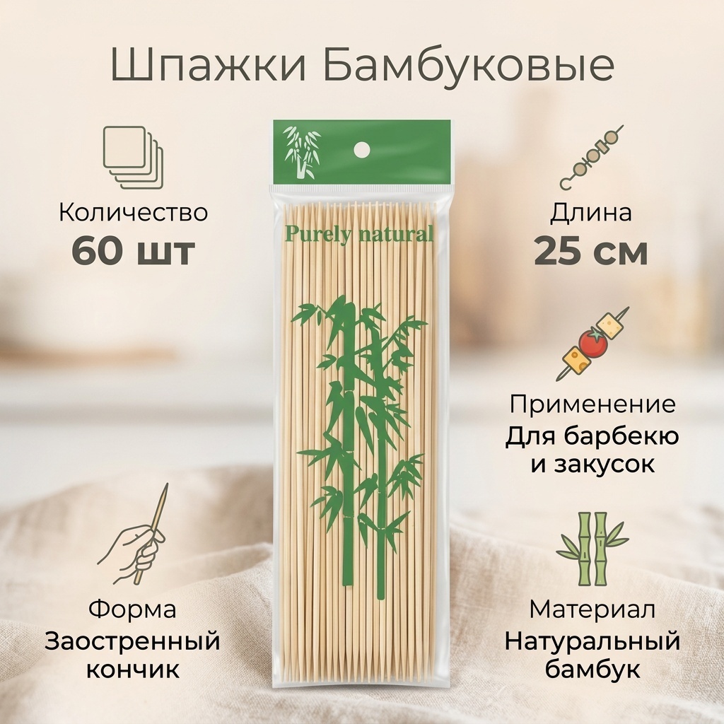 Шпажки 25см бежевый 60 шт