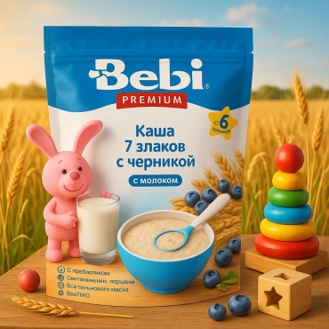 Bebi Premium Молочная каша 7 злаков с черникой с 6 мес. 200 гр.