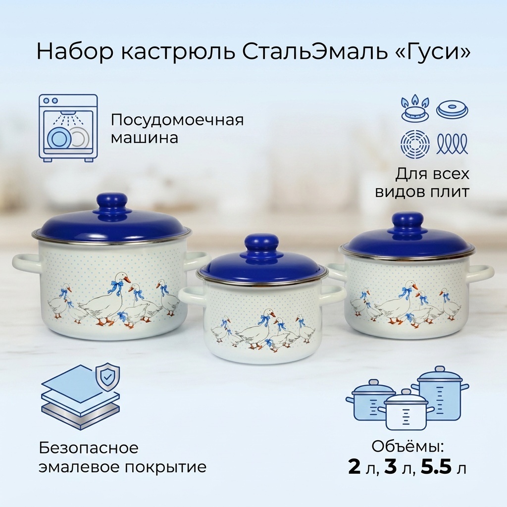Набор кастрюль СтальЭмаль 6 в 1