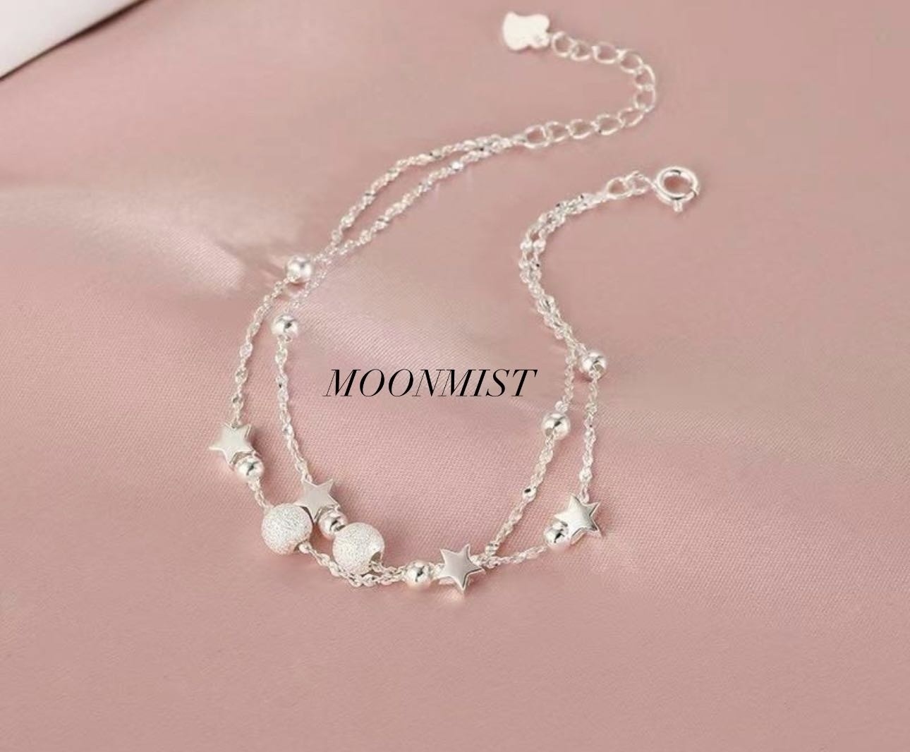 Moonmist Двойное плетение 15+5 см длина 20 см, вес 3.3 г серебро, плетение бисмарк