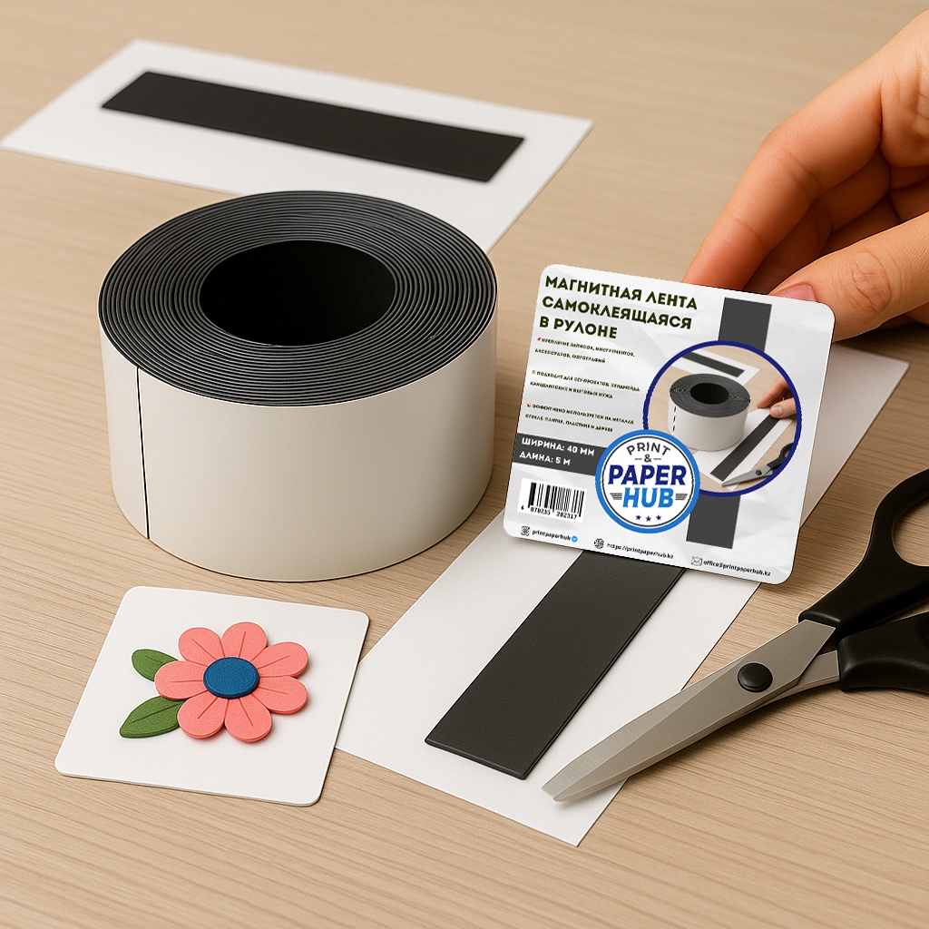 Print & Paper Hub Самоклеящаяся магнитная лента в рулоне, 5 м, толщина 1 мм, ширина 40 мм