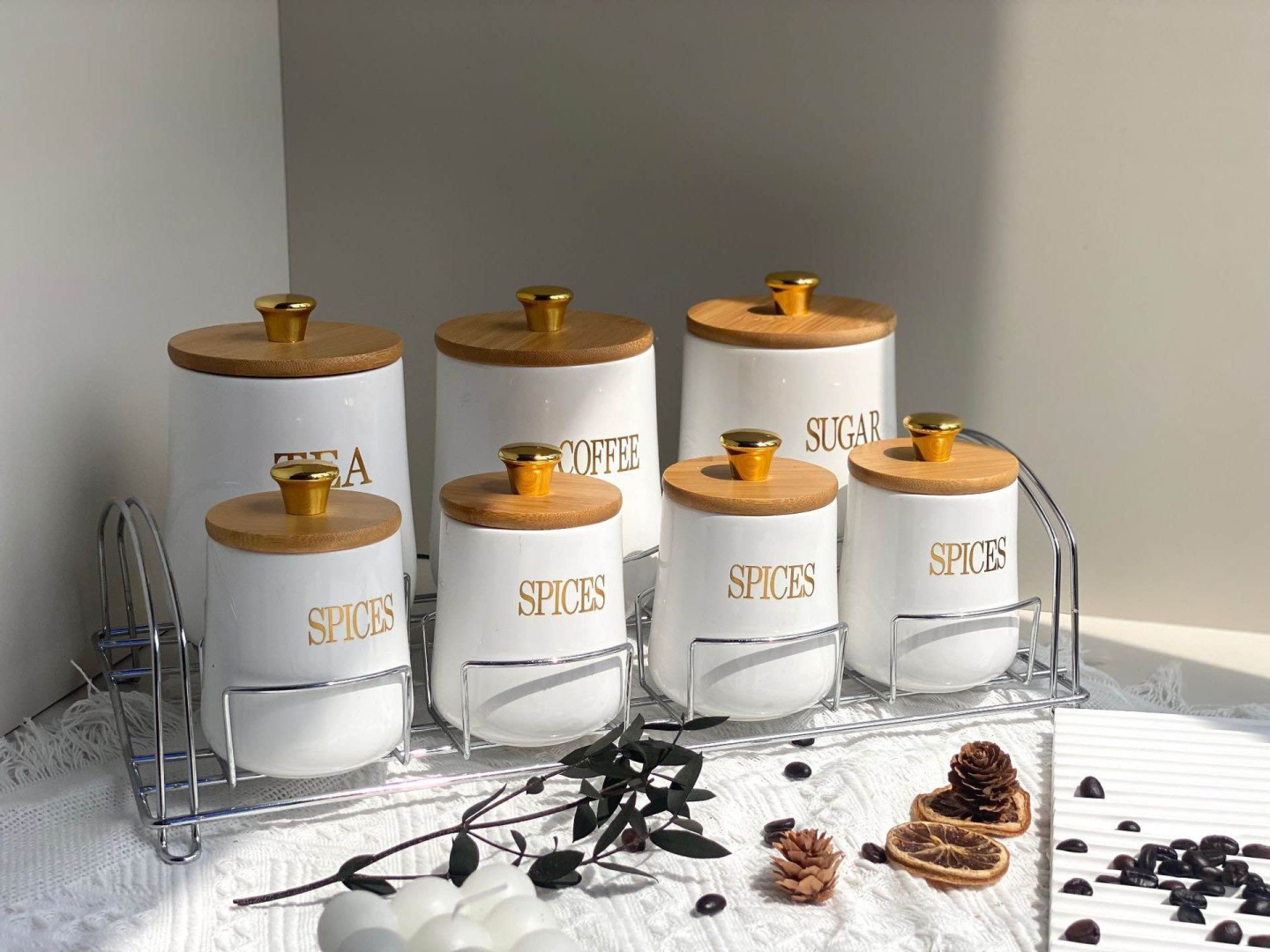 Набор контейнеров White Ceramic Gold Knob Set, керамика