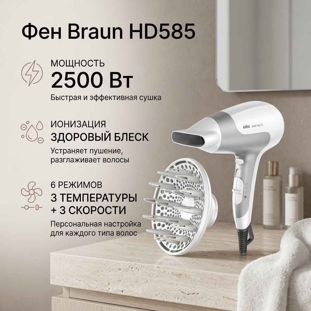 Braun HD585 фен белый