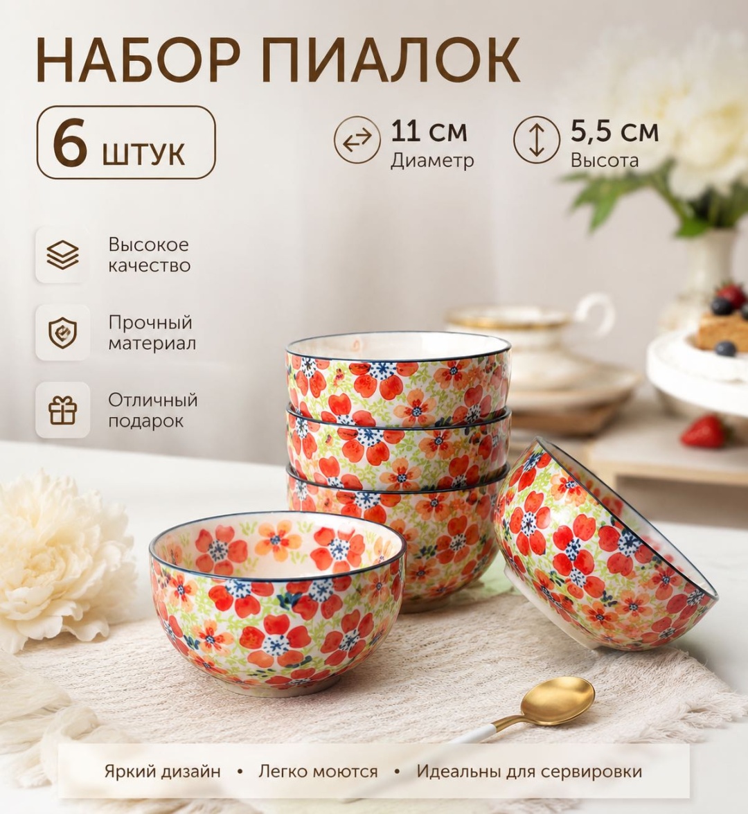 Набор пиал Alma Home 6 шт, 200 мл, керамика