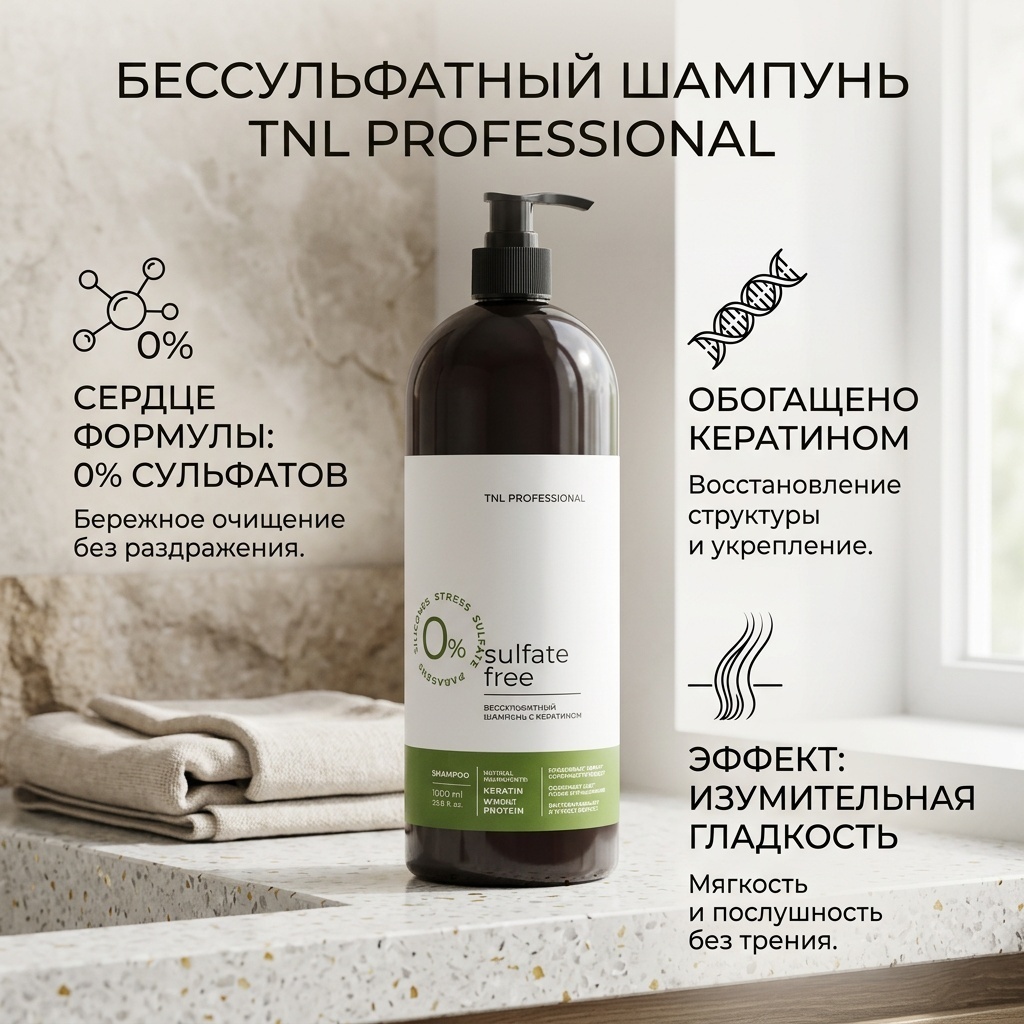 TNL professional Sulfate free Беcсульфатный шампунь с кератином 1000 мл