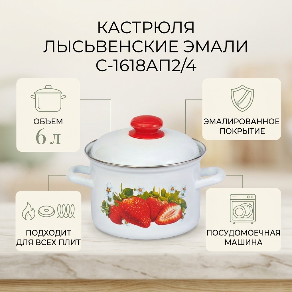 Кастрюля 6 л, Лысьвенские эмали С-1618АП2/4 сталь