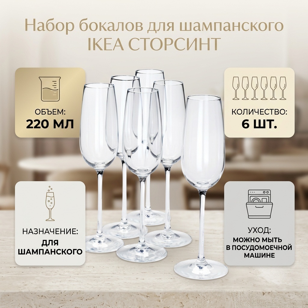 Набор бокалов IKEA 220 мл, стекло, 6 шт