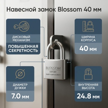 Замок навесной, перфорированный BLOSSOM LS3240, 33х40 мм
