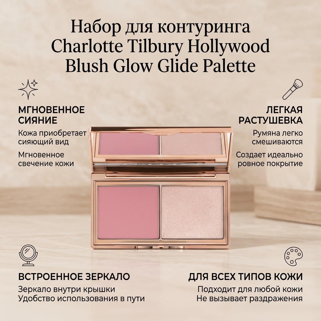Charlotte Tilbury Hollywood Blush Glow Glide Palette набор для контуринга Light to Medium