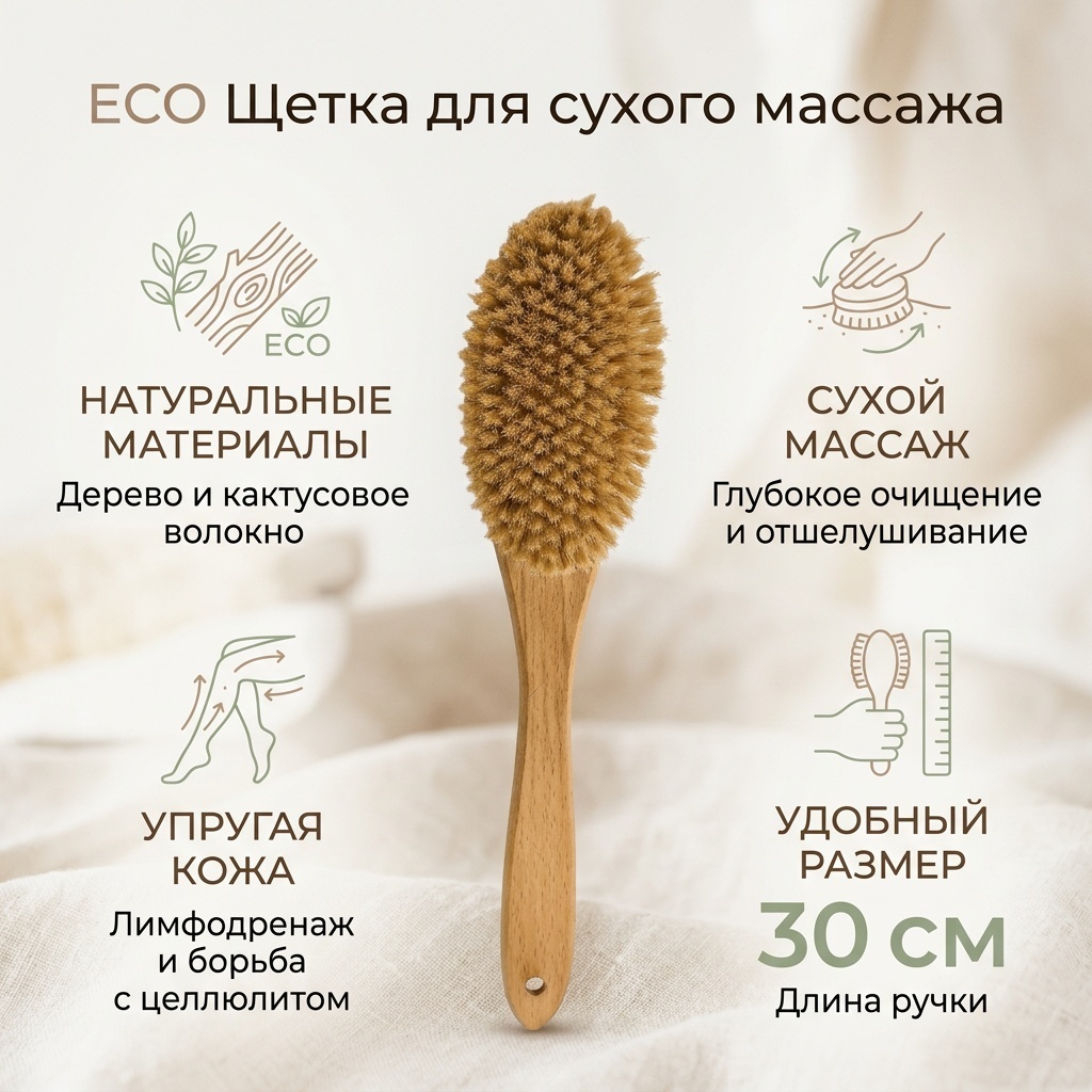 ECO щетка для тела, для сухого массажа бежевый 1 шт