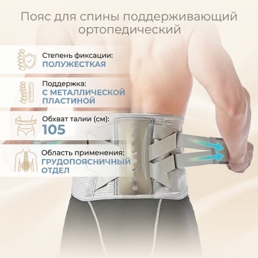 Wellamart Пояс для спины поддерживающий, ортопедический, с металлической пластиной wl7774 унисекс серый XL