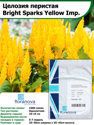 Целозия Bright Sparks Yellow Imp. Floranova 1000 семян