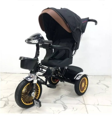 Трёхколёсный велосипед 163 Toys С фонарём черный, золотой