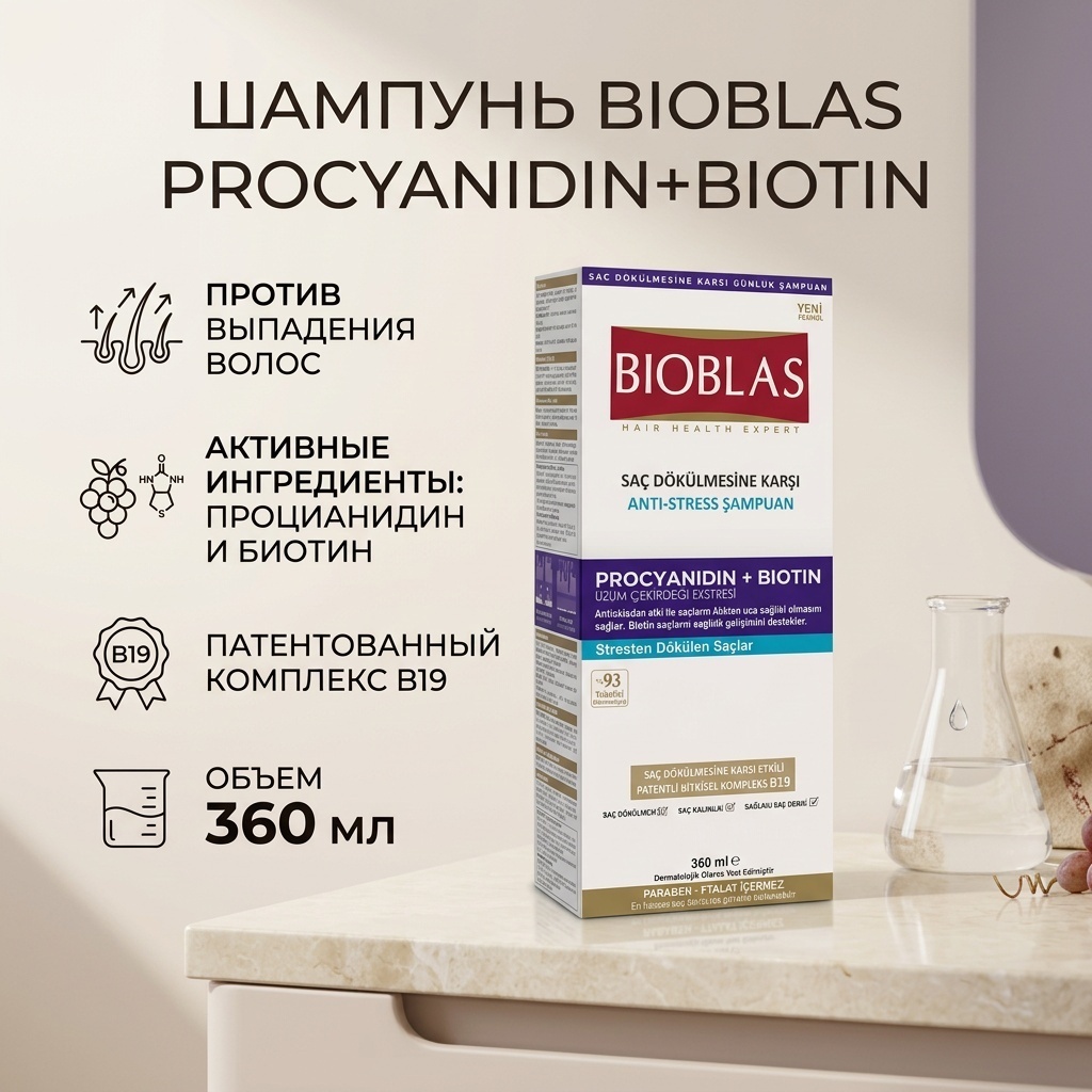 BIOBLAS Procyanidin+Biotin шампунь 360 мл