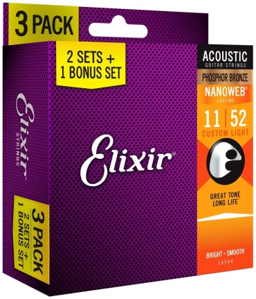 Elixir 16544 Nanoweb Acoustic 3-Pack 11-52