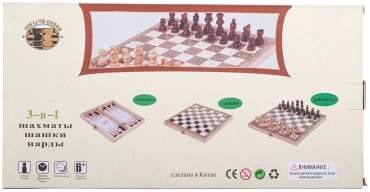 Шахматы,нарды и шашки 3 в 1 дерево 34x34 см