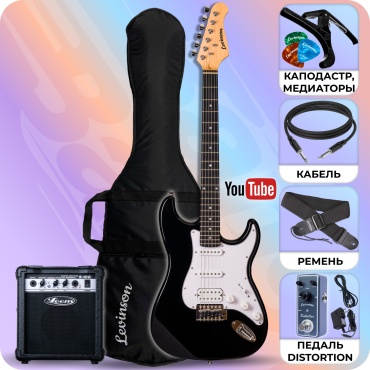 Levinson электрогитара LS-300 Pack 2 BK/WH + педаль Distortion