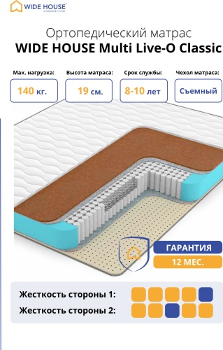 Матрас WIDE HOUSE Multi Live-O Classic, 180x195x19 см