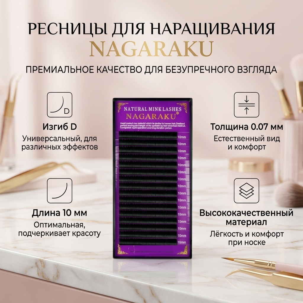 NAGARAKU единичные D 0.07 мм черный 10 мм