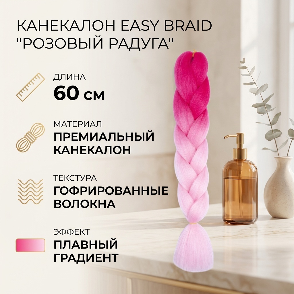 Easy Braid канекалон розовый радуга женский