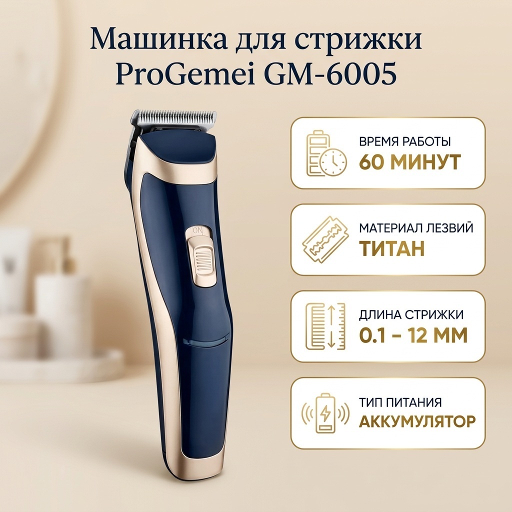 ProGemei машинка для стрижки GM-6005 синий, золотой