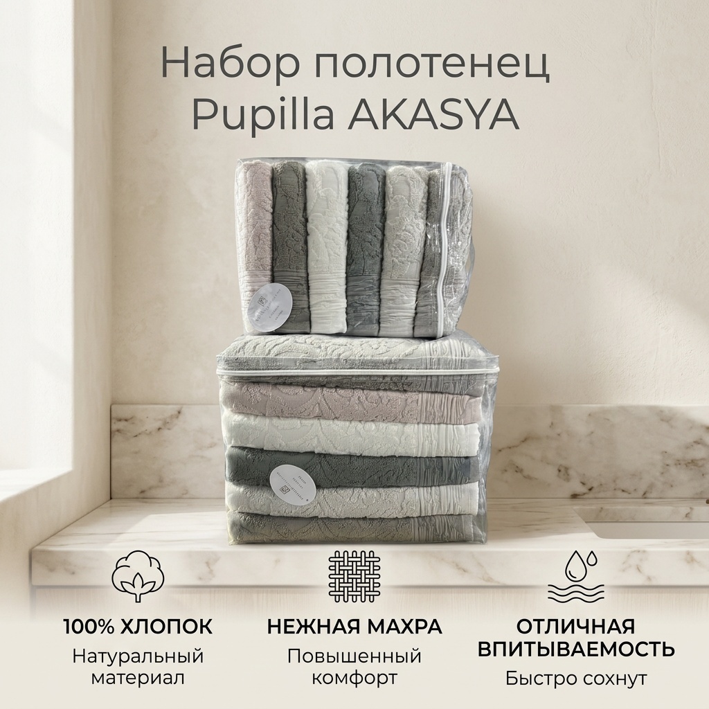 Полотенце Pupilla 140x70 см, хлопок, махровая ткань, 12 шт,