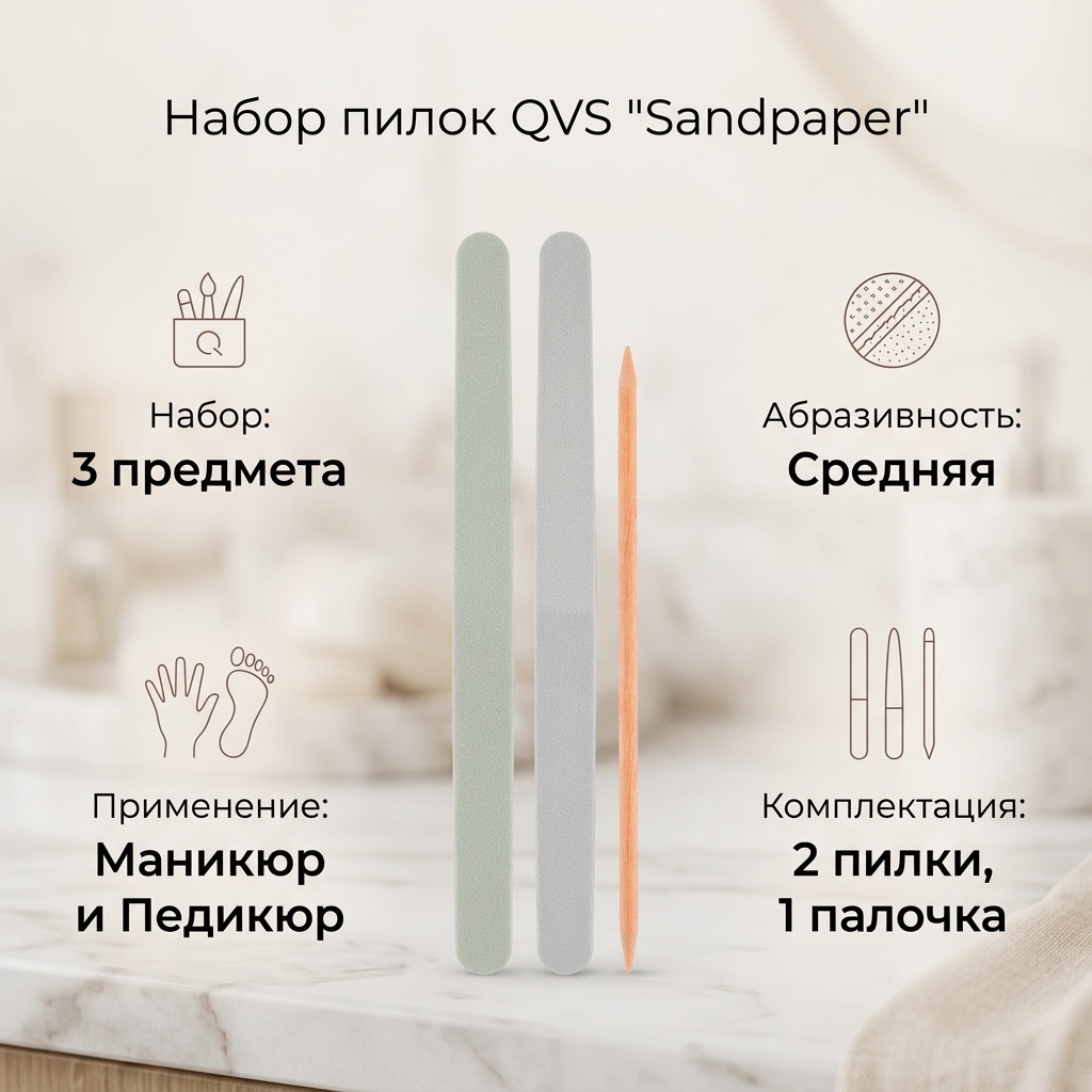 QVS маникюрная пилка, педикюрная пилка средний 3 шт