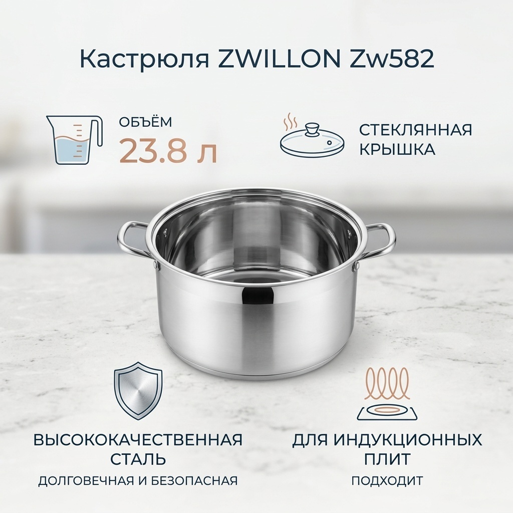 Кастрюля 23.8 л, ZWILLON Zw582 нержавеющая сталь