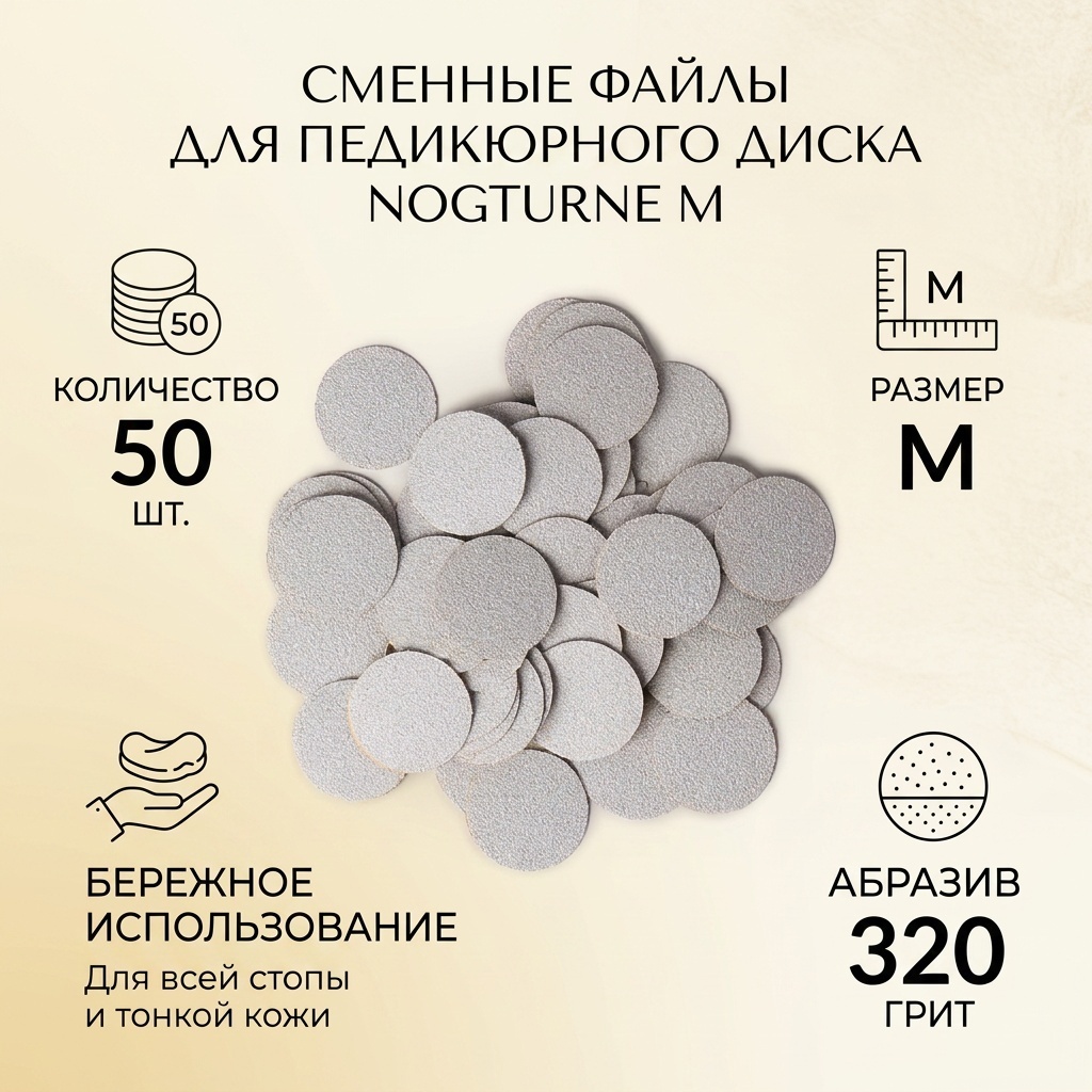 NOGTURNE Professional сменные файлы для педикюрного диска M gold 320 50 шт