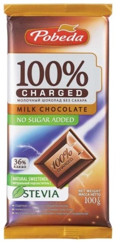 Победа 100% Charged 36% какао Stevia шоколадная плитка молочный 100 г