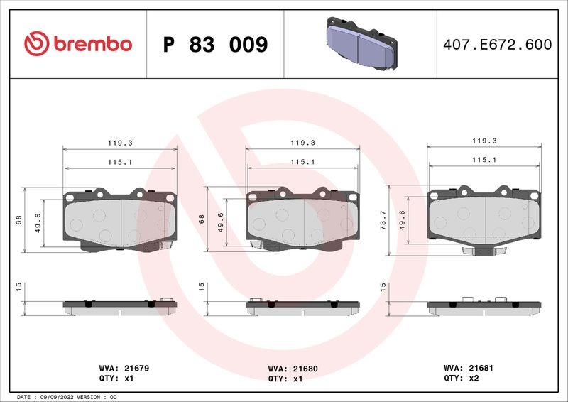 Колодки Brembo передние P83009