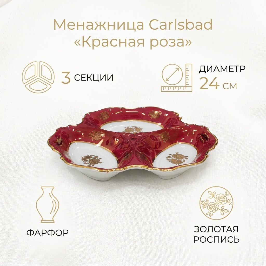 Carlsbad менажница "Краcная роза" фигурная 1 шт