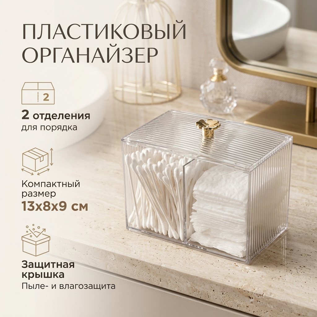 Органайзер для ватных палочек 13x8x9 см, пластик