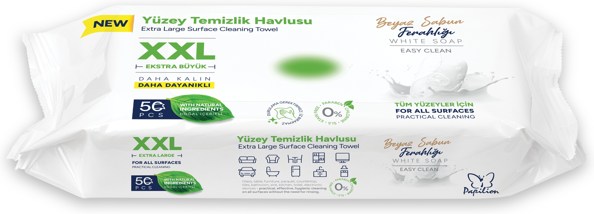 Влажные полотенца Papilion для уборки XXL WHITE SOAP 21х22 см 50 шт