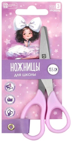 Ножницы детские Феникс плюс БАЛЕРИНА С БАНТОМ 72862, 13.5 см, розовый