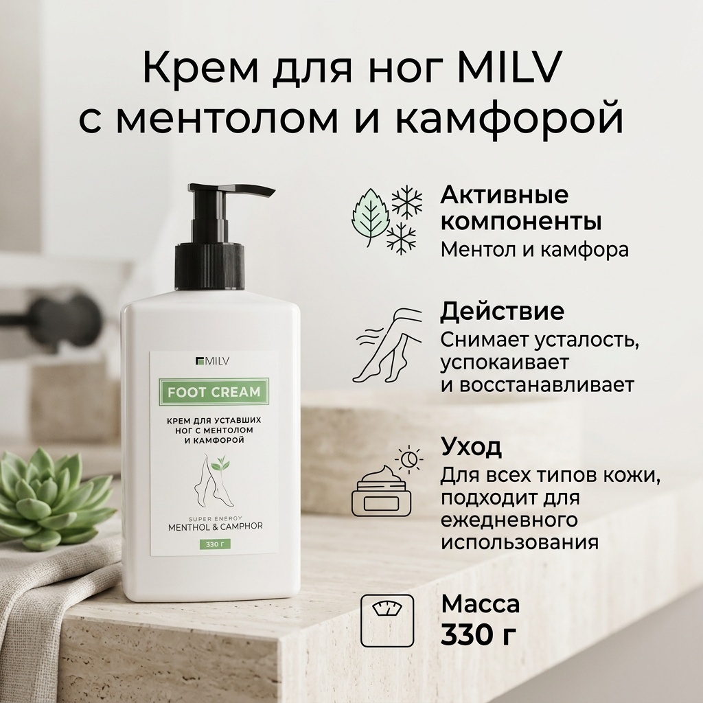 MILV для уставших ног с ментолом и камфорой крем для ног 340 мл