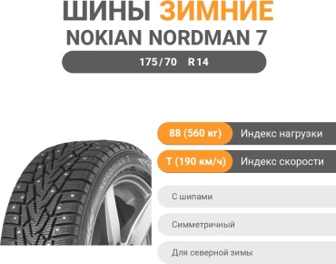 Nokian Nordman 7 175/70 R14 88T с шипами
