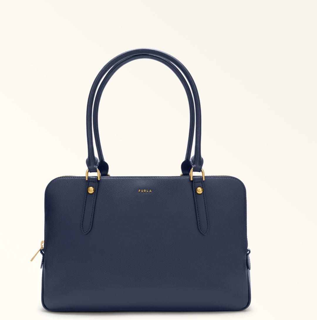 Сумка тоут FURLA натуральная замша, натуральная кожа темно-синий
