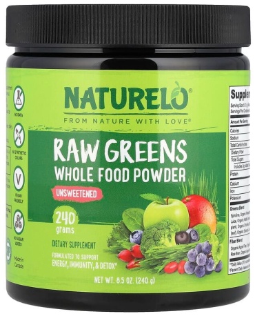 NATURELO порошок из цельных продуктов из необработанной зелени, несладкий 240 г
