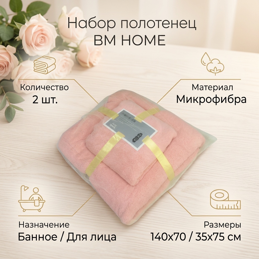 Набор полотенец BM HOME 140x70 см, микрофибра, 2 шт,