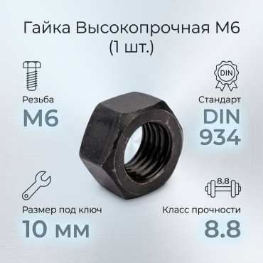 Гайка высокопрочная 8.8 М6 1 шт