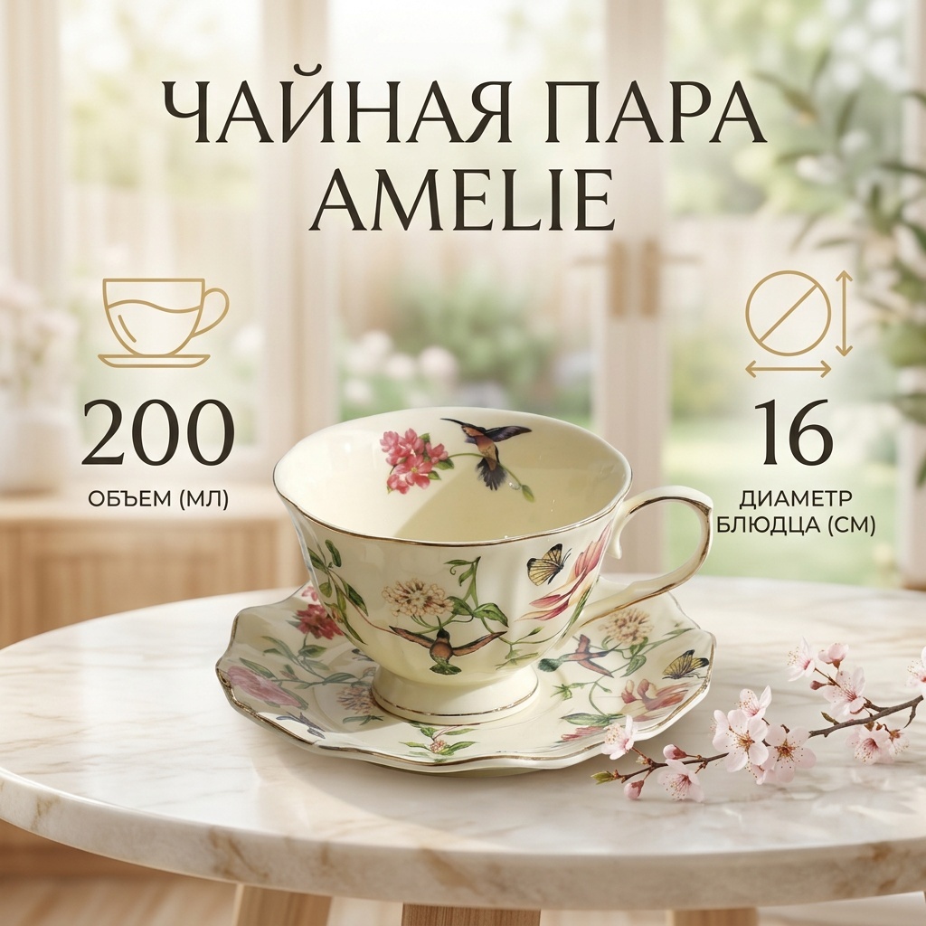 Чайная пара , 200 мл, фарфор, 1 шт.