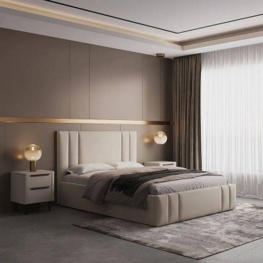 Кровать ModBeds Nest двуспальная, 160x200 см (с матрасом, без подъёмного механизма) ваниль