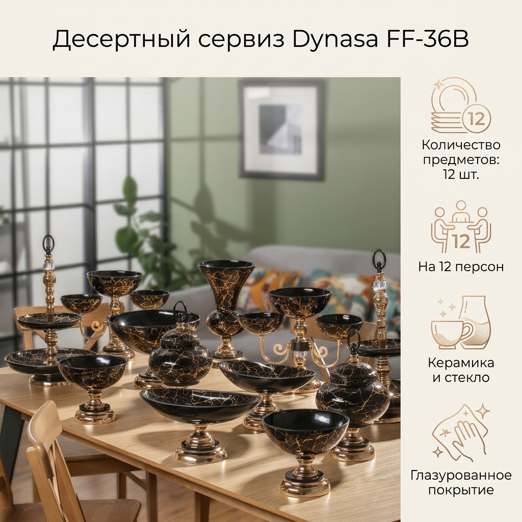 Сервиз на 12 персон Dynasa , предметов: 12, десертный, керамика, стекло