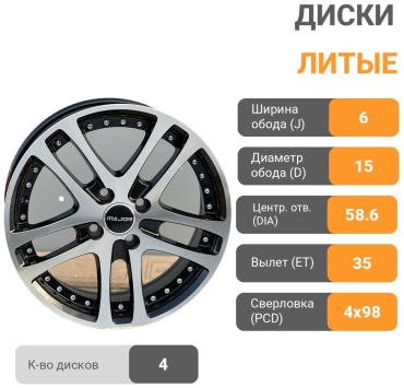 RNO 924 6x15/4x98 D58.6 ET35 4 диска черный, серебристый