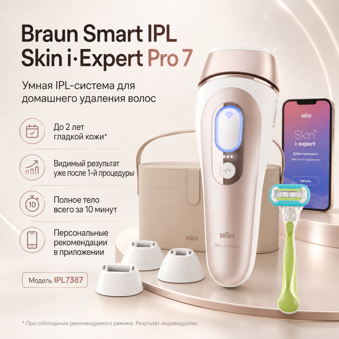 Braun фотоэпилятор Smart IPL, Skin i·Expert Pro 7 IPL7387
