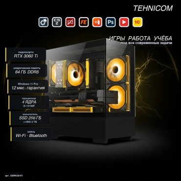 Tehnicom i3-14100F / RTX 3060 Ti 8 Гб / 64 Гб / 2000 Гб HDD+SSD 256 Гб / Win 11 Pro