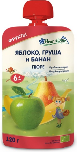 Детское пюре Fleur Alpine Яблоко-груша-банан 120 г, с 6 месяцев